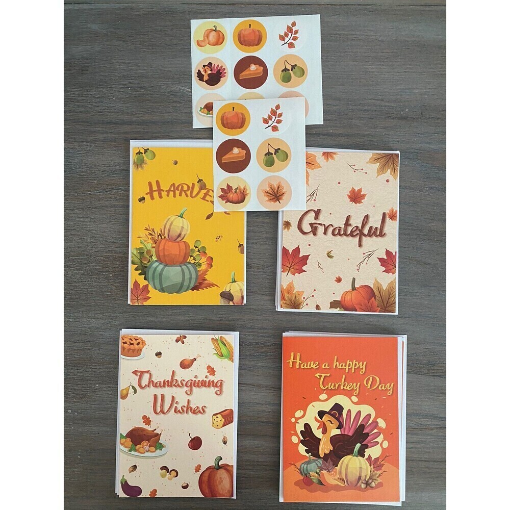 Thanksgiving Cards invitations with Envelopes 4 Designs with stickers new 48pcs